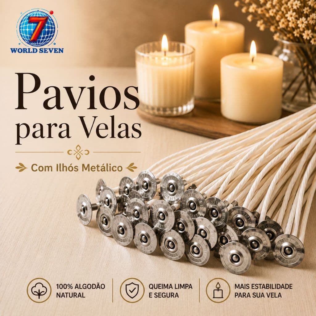 PAVIO PARAFINADO C/ILHÓS C/ 10/20/50/80/100 P/ VELAS DECORATIVAS / PERFUMADAS E ARTESANATOS EM GERAL