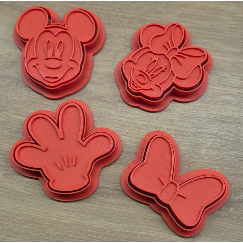 Kit Cortadores + Carimbo com puxador Mickey Minnie Biscoito Massinha Pasta Americana Pão Lancheira Infantil