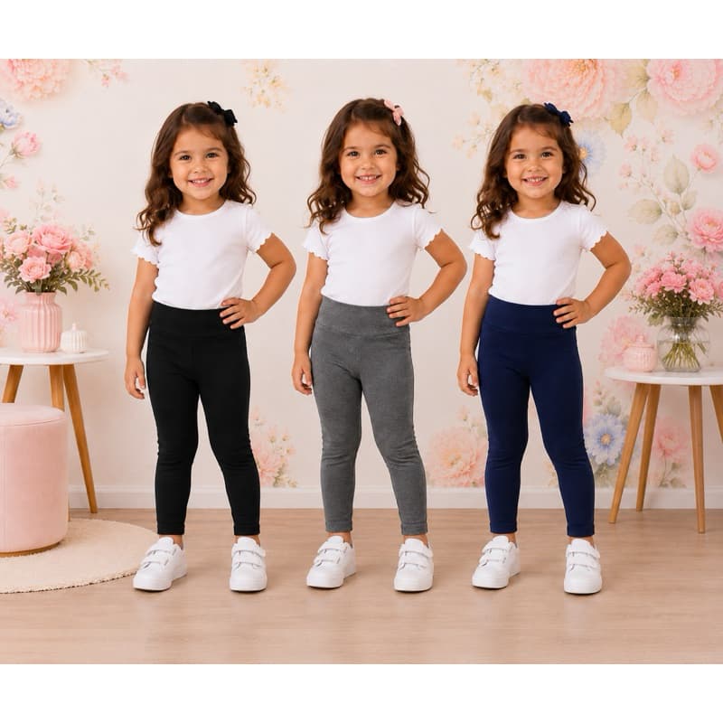 kit 3 Calça Legging Infantil Feminina Escolar Conforto e Elasticidade Dia a Dia