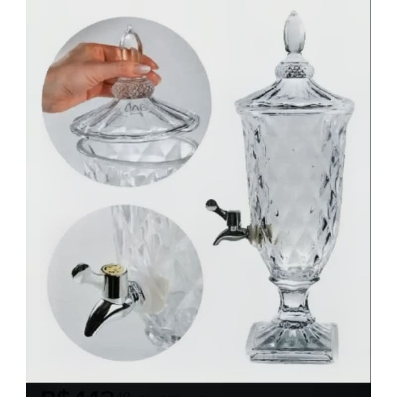 Suqueira de Vidro Diamond 5L - Elegância e Praticidade com Design Sofisticado e Torneira Prática 123 útil
