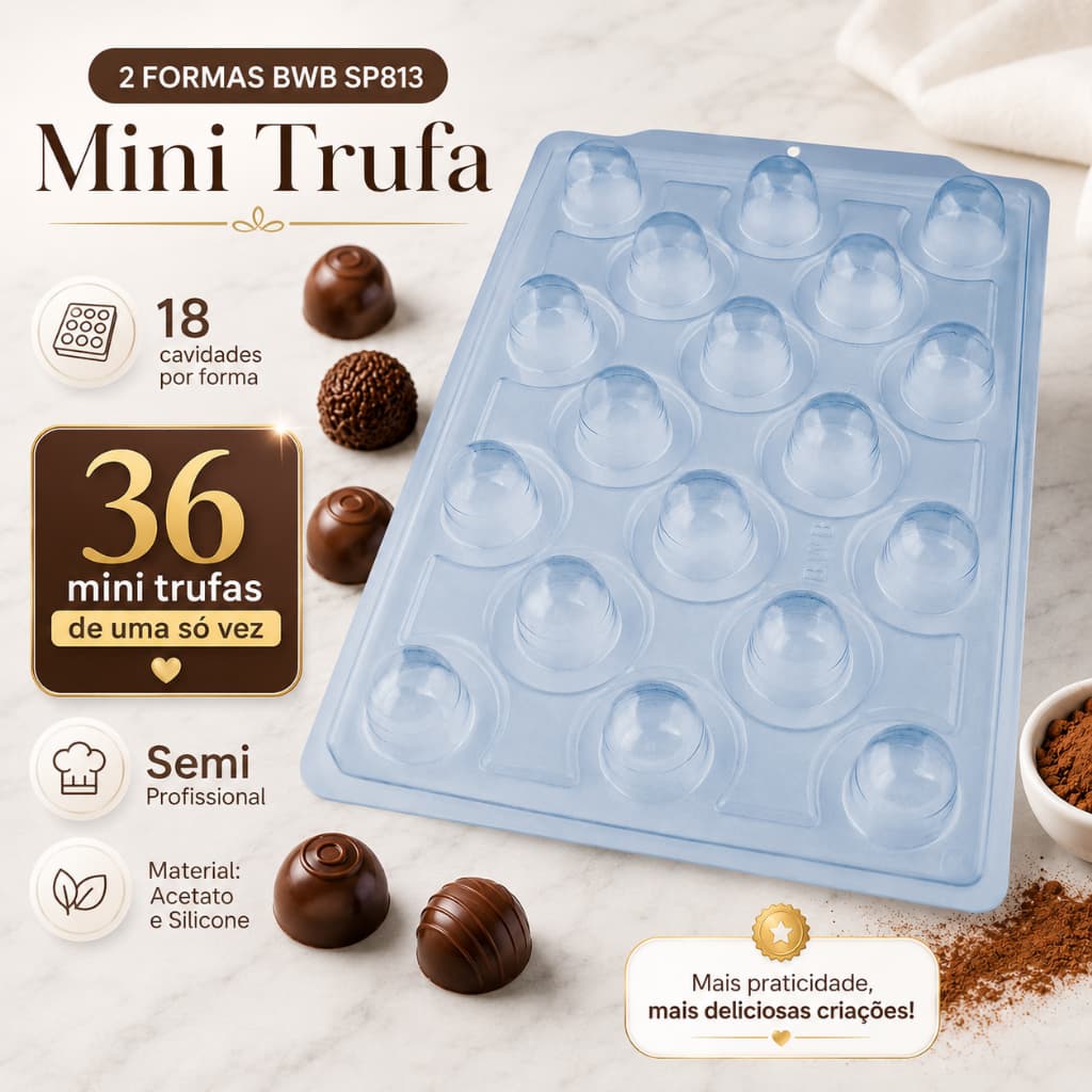 Kit 2 Formas Molde BWB Acetato e Silicone Mini Trufa 30g (cod Sp 813) 18 Cavidades Bombom Trufinha