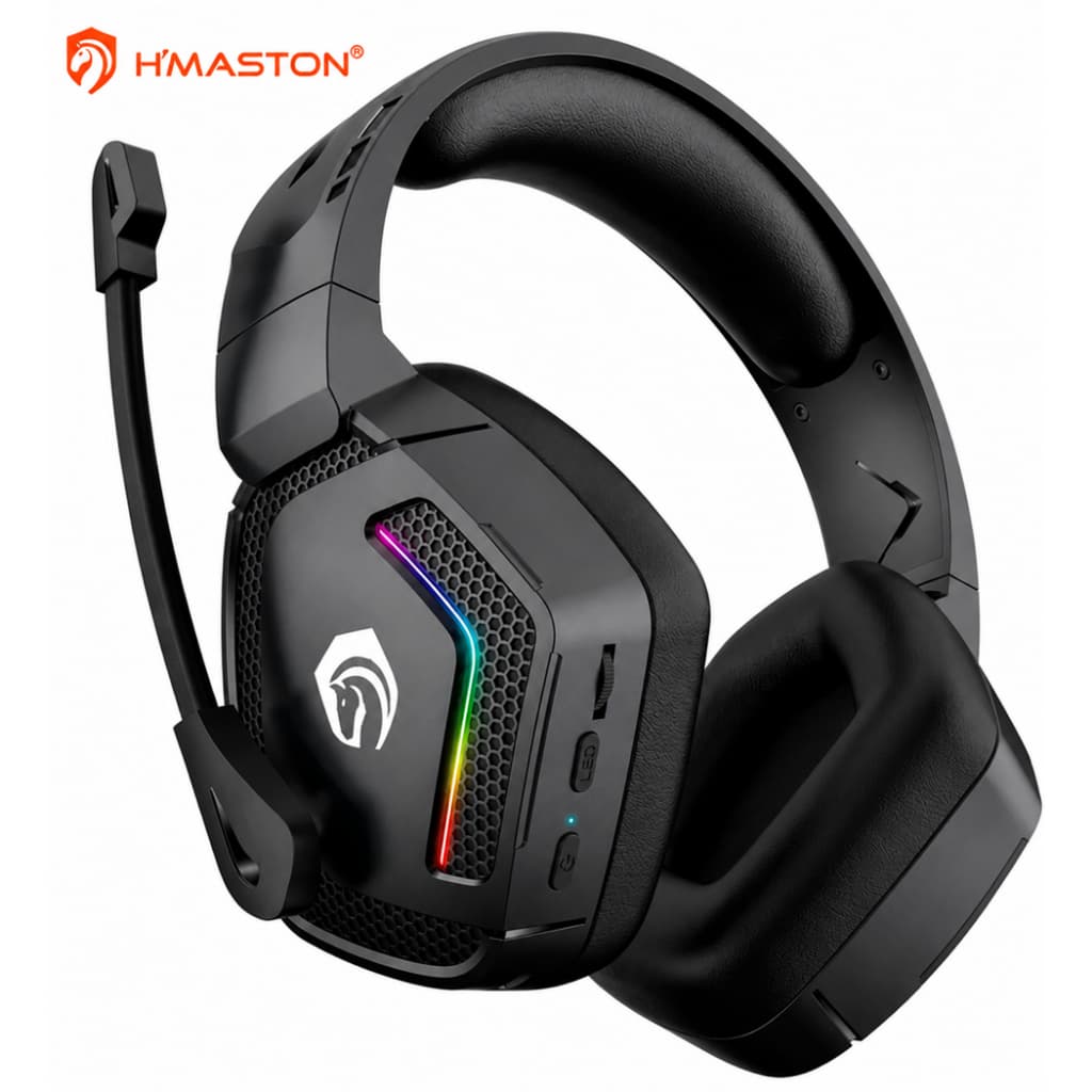 Fone Headset Gamer Bluetooth RGB H'Maston SNS12 com Microfone Sem Fio LED para PC Notebook Celular