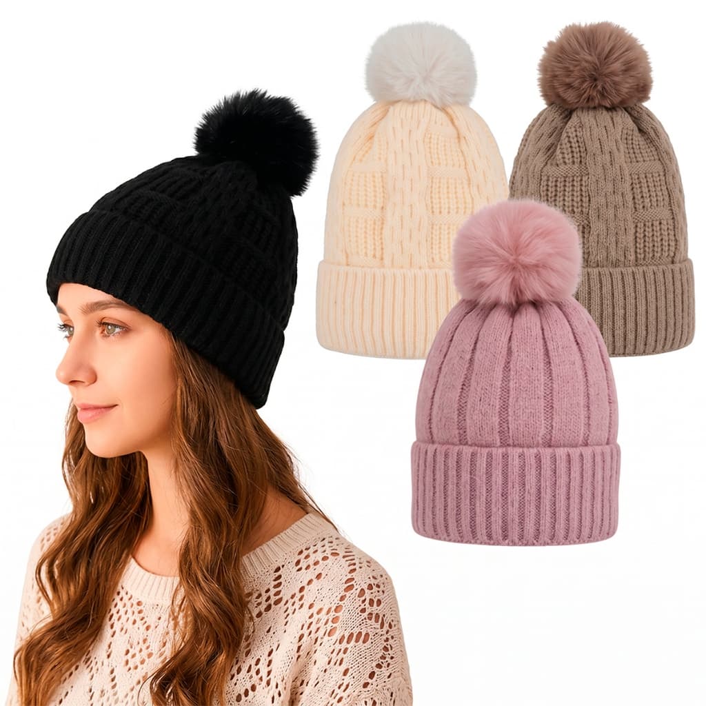 Touca Feminina Pompom Grande Forrada Pelúcia Térmica Inverno Gorro Feminino Lisa Quentinha
