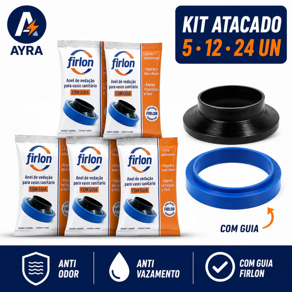 Anel Vedação Bacia Sanitária com Guia Firlon Kit  Anti Odor Vazamento Vaso Esgoto Hidráulica Obra