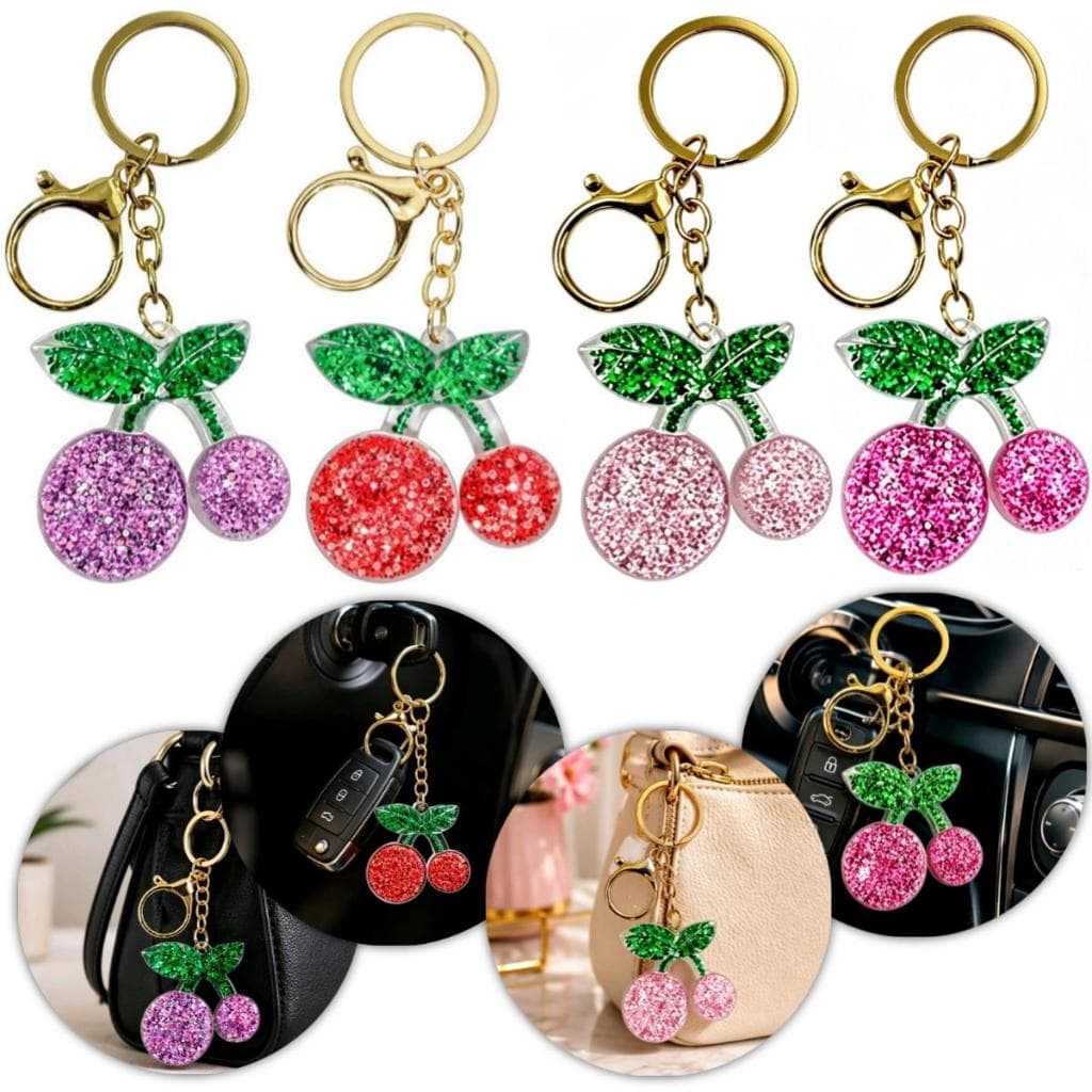 Chaveiro de Cereja Acrílico com Glitter Acessório