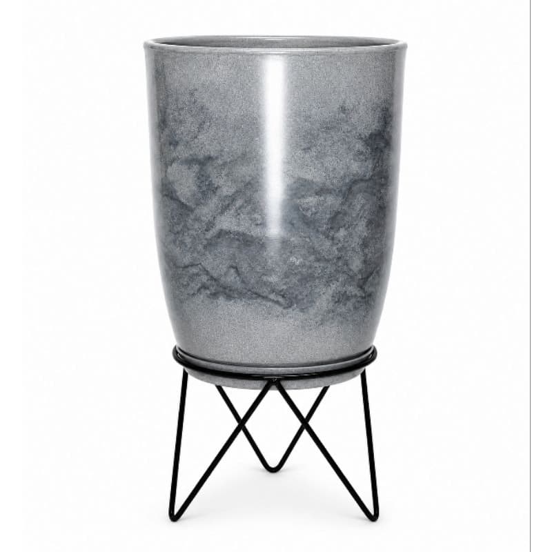 Vaso para plantas coluna bojo liso N1 31X25cm polietileno com prato e suporte