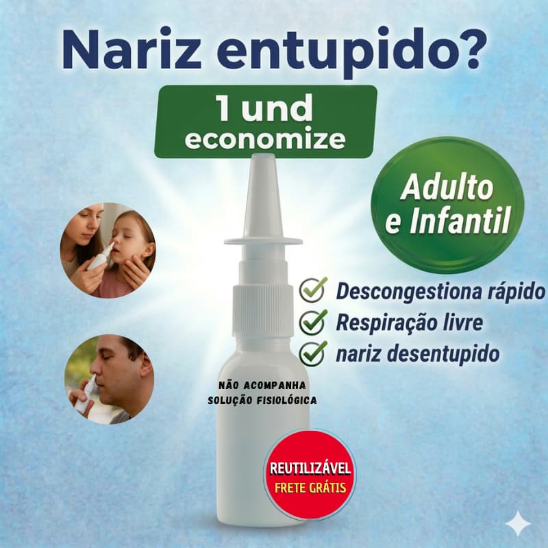 Spray Nasal Reutilizável Nariz Entupido Adulto Infantil Rinite Limpeza Nasal 1 Válvula + Frasco 30ml