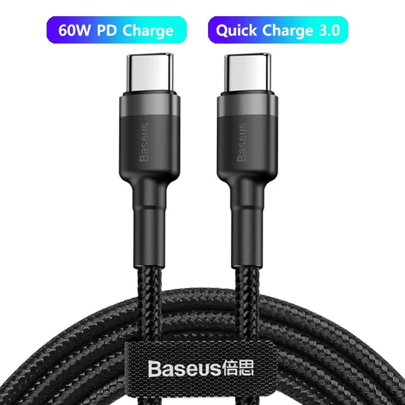 Baseus ORIGINAL Cabo USB tipo C para Tipo C carregamento Turbo 60W 1 Metro e 2 Metros - Reforçado de Alta Resistencia