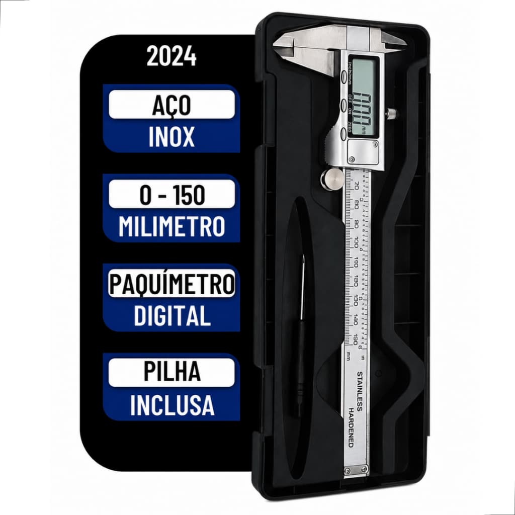 Paquímetro Digital Aço Inox 150mm Com Estojo + Bateria