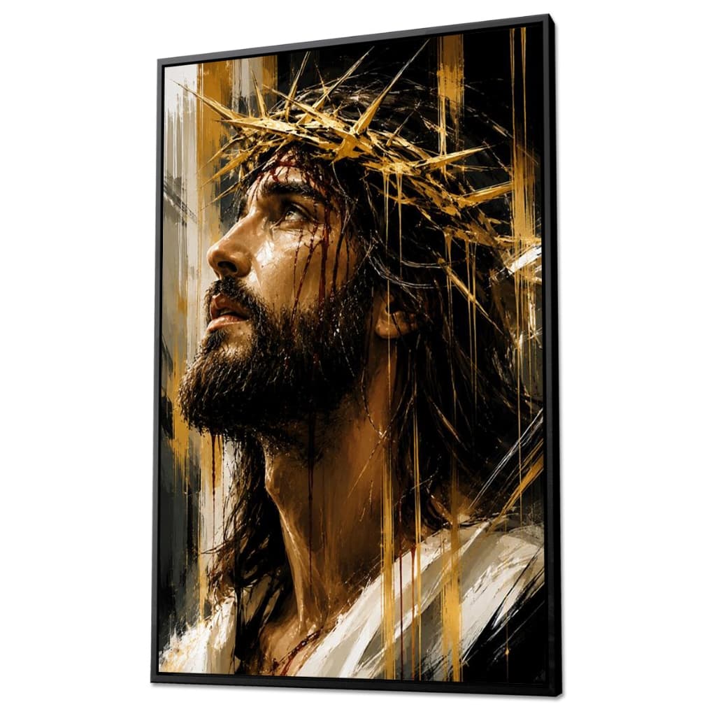 Quadro Decorativo Face de Jesus o Salvador de Judá Tecido Canvas com Moldura Sala Cozinha 93cm