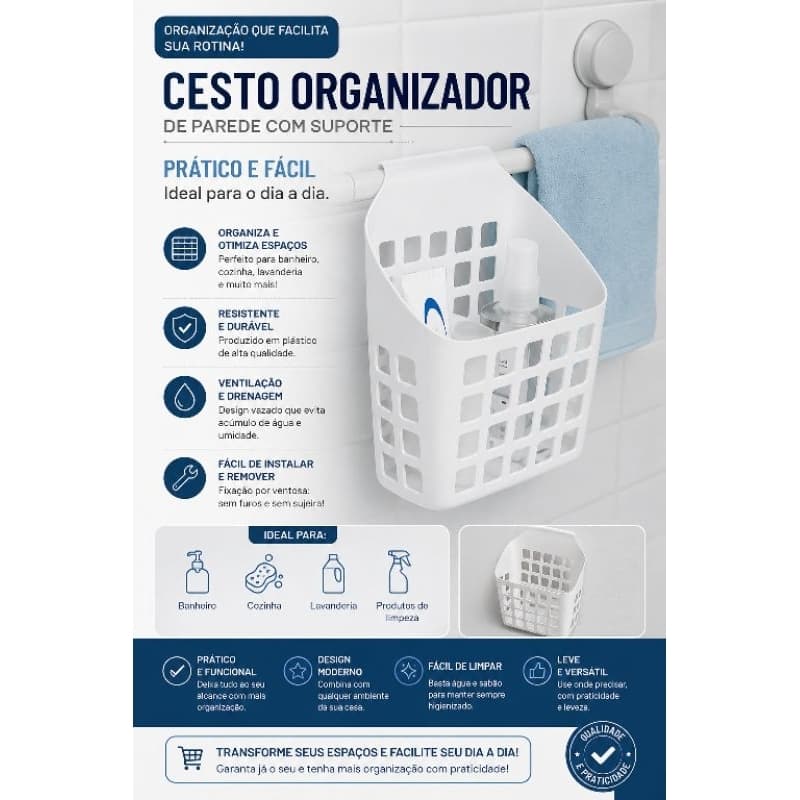 Cesto Organizador Multiuso Plástico