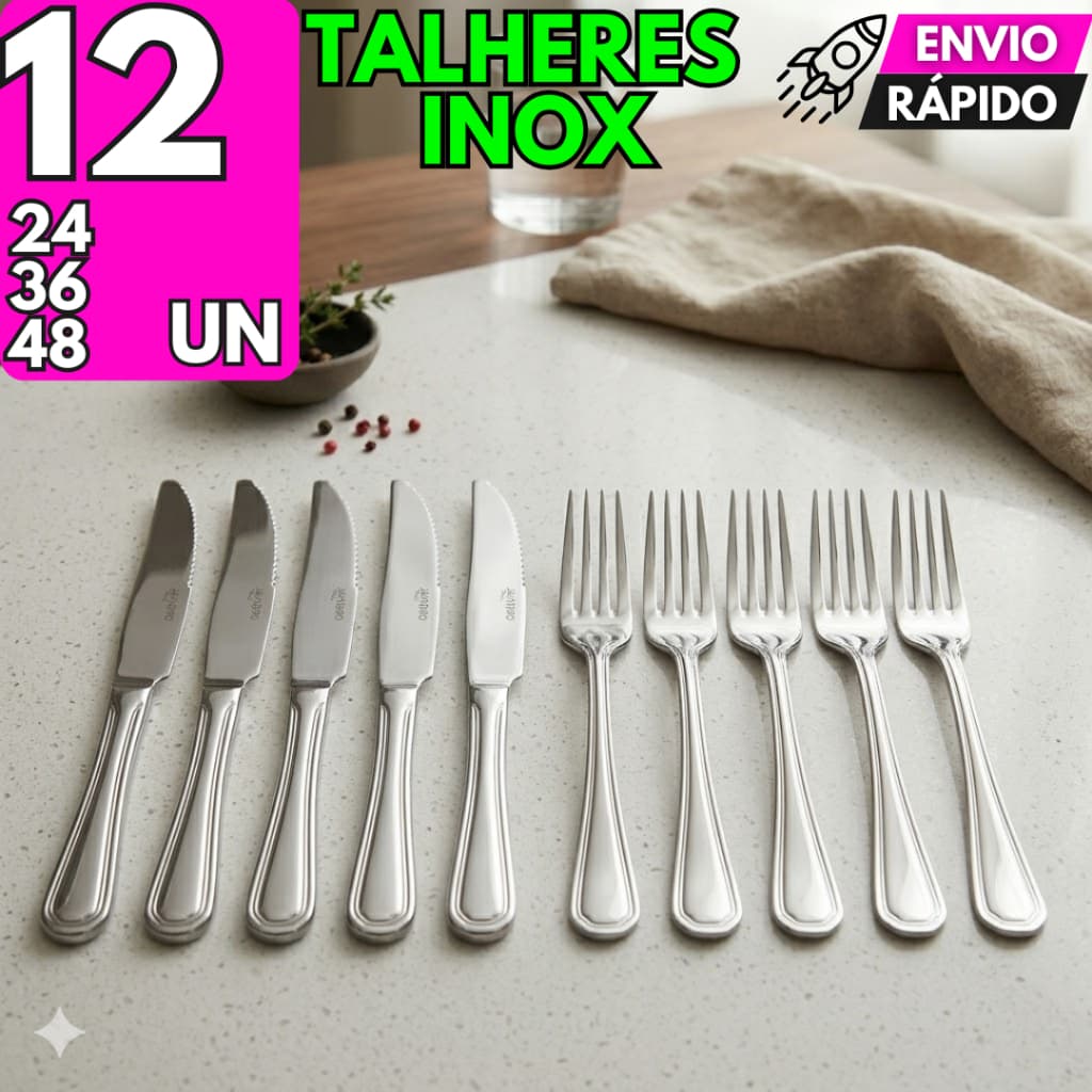 Jogo Talheres 12/48/36/24 Aço Inox Elegante Faca Garfo Casa Buffet Restaurante Churrascaria Cozinha
