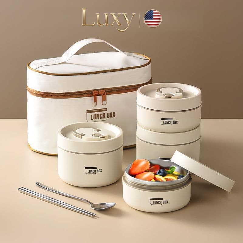 Luxy Lancheira Bento Térmica Inox 304 Redonda/Quadrada com Bolsa, Grande Capacidade e BPA Free