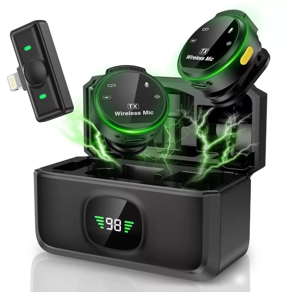 Microfone de Lapela Sem Fio Duplo Magnético 25m para Celular e Lives