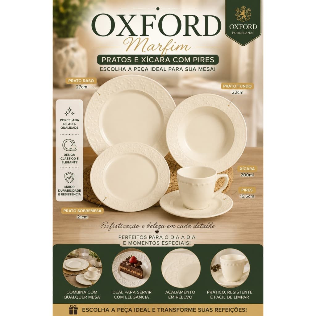 Oxford marfim – Pratos e Xícara com Pires (Escolha a Peça)