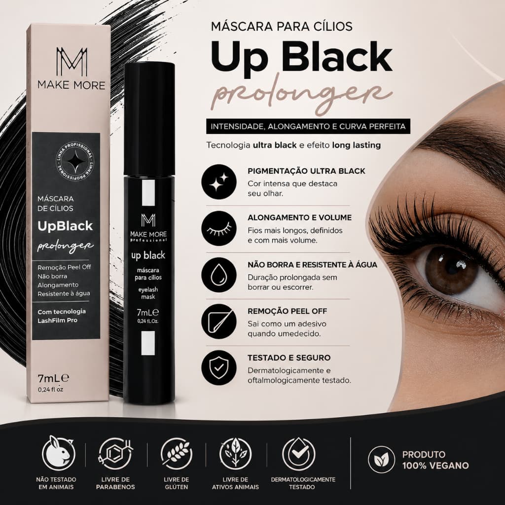 Rimel Up Black Prolonger Máscara Para Cílios  Make More Preta Alonga os Cílios