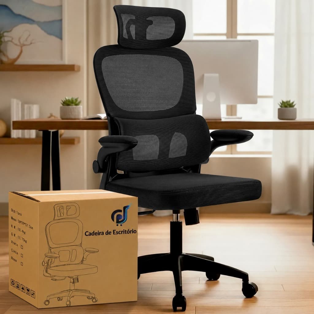 Cadeira de Escritório Ergonômica Reclinável com Apoio de Lombar e Cabeça
