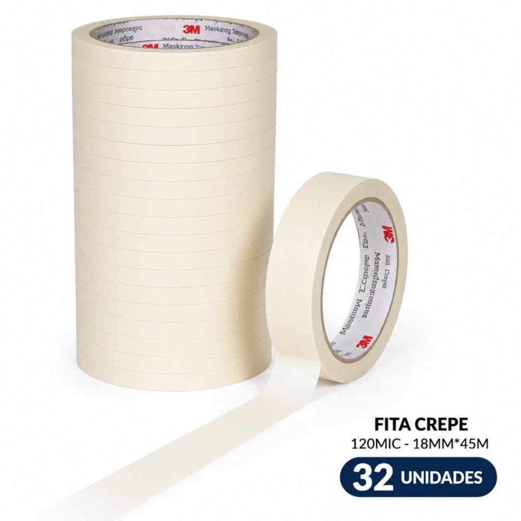 Fita Crepe 18mm x 45m Make+ para Pintura Artesanato Mascaramento Fixação e Marcação de Superfícies