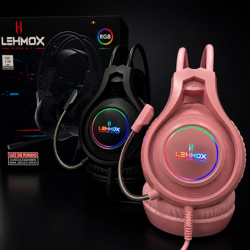 Headset Gamer RGB Com Microfone P2 + USB Ájustavel Estéreo 3,5mm - Lehmox - LEY-2303