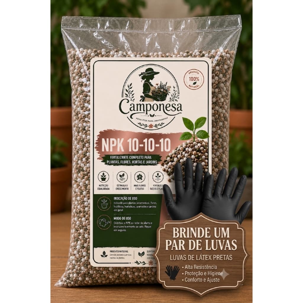 Adubo Fertilizante NPK 10-10-10 + BRINDE - Fertilizante Completo para Plantas, Hortas, Frutíferas e Gramados