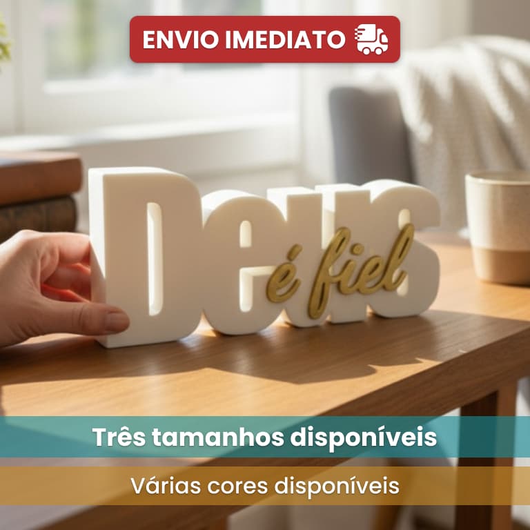 Letreiro Deus é Fiel Placa Decorativa Decoração de Casa para Sala Quarto Escritório