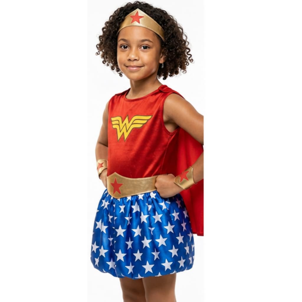 Fantasia Mulher Maravilha Infantil com Acessórios | Vestido Heroína 2 a 11 Anos | Festa, Carnaval e Halloween