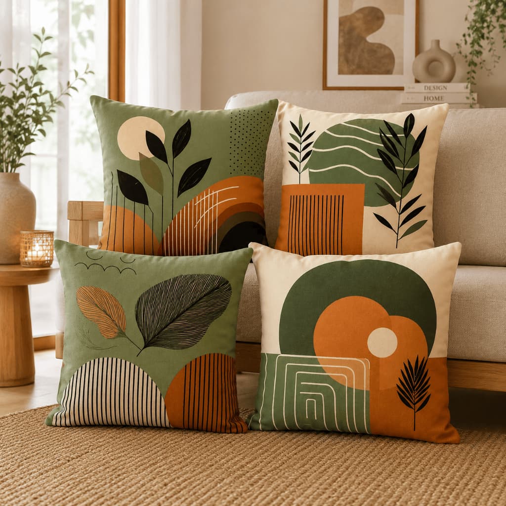 Kit com 4 Capas de Almofada Decorativas Modern Print 45x45 -  Tons Terracota