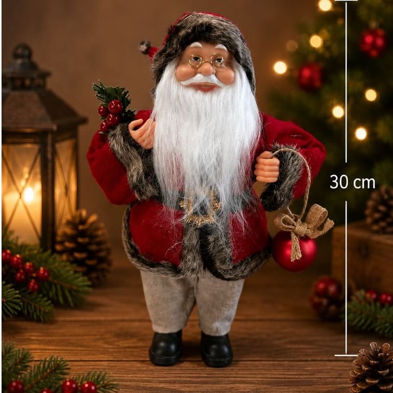 Papai Noel Tradicional em Pé 30cm – Vermelho e Cinza | Decoração de Natal