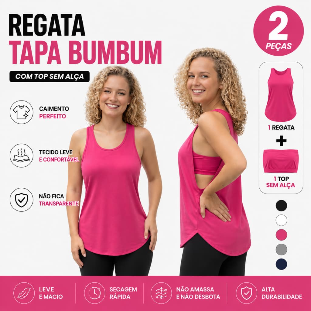 Kit 2 Peças Regata Tapa BumBum + Top Tomara Que Caia Faixa Academia Crossfit Treino Fitness Camiseta