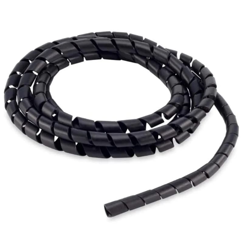 Organizador de Cabos Espiral 10mm x 1 Metro Overtime Flexível para Fios e Cabos Preto