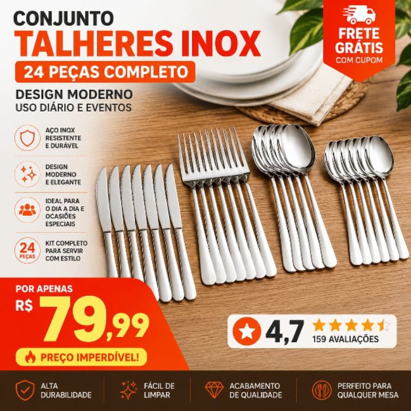 Conjunto Talheres Inox 24 Pecas Completo Duravel DesignModerno UsoDiario Evento #superluxo #elegante