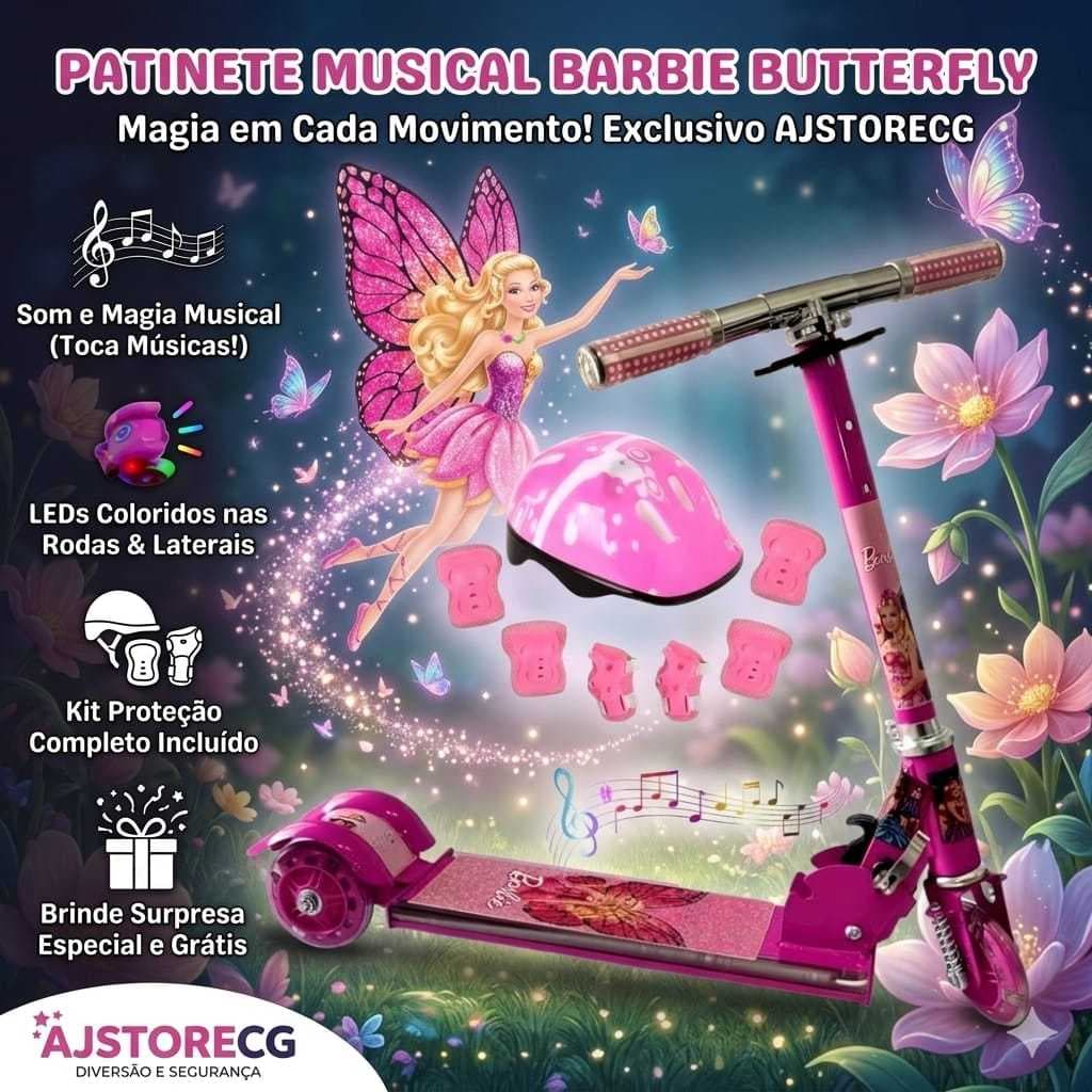 Patinete de Ferro Infantil Musical da Borboleta Personalizado com Rodas de Led + Envio Para Todo Brasil + Surpresa