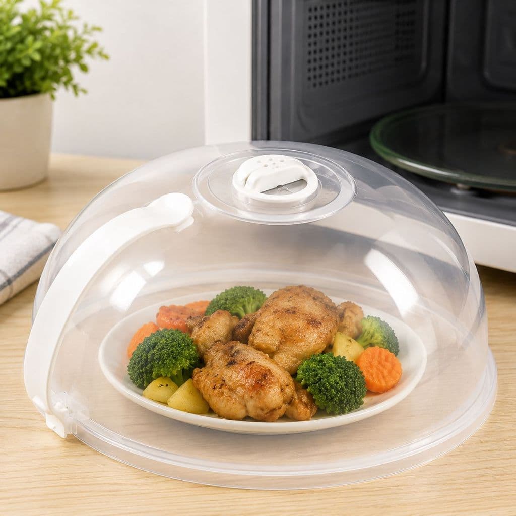 Tampa para Micro-ondas Transparente 28cm com Alça e Válvula de Vapor Anti Respingos
