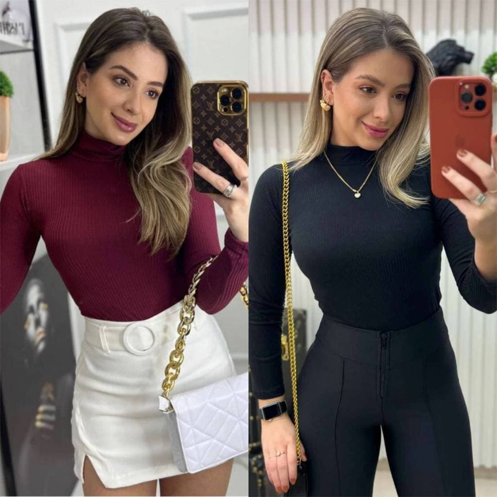 Kit 2 Blusa Feminina Cacharrel, High Neck, Long Sleeve, Basic, Comfortable, Elegant