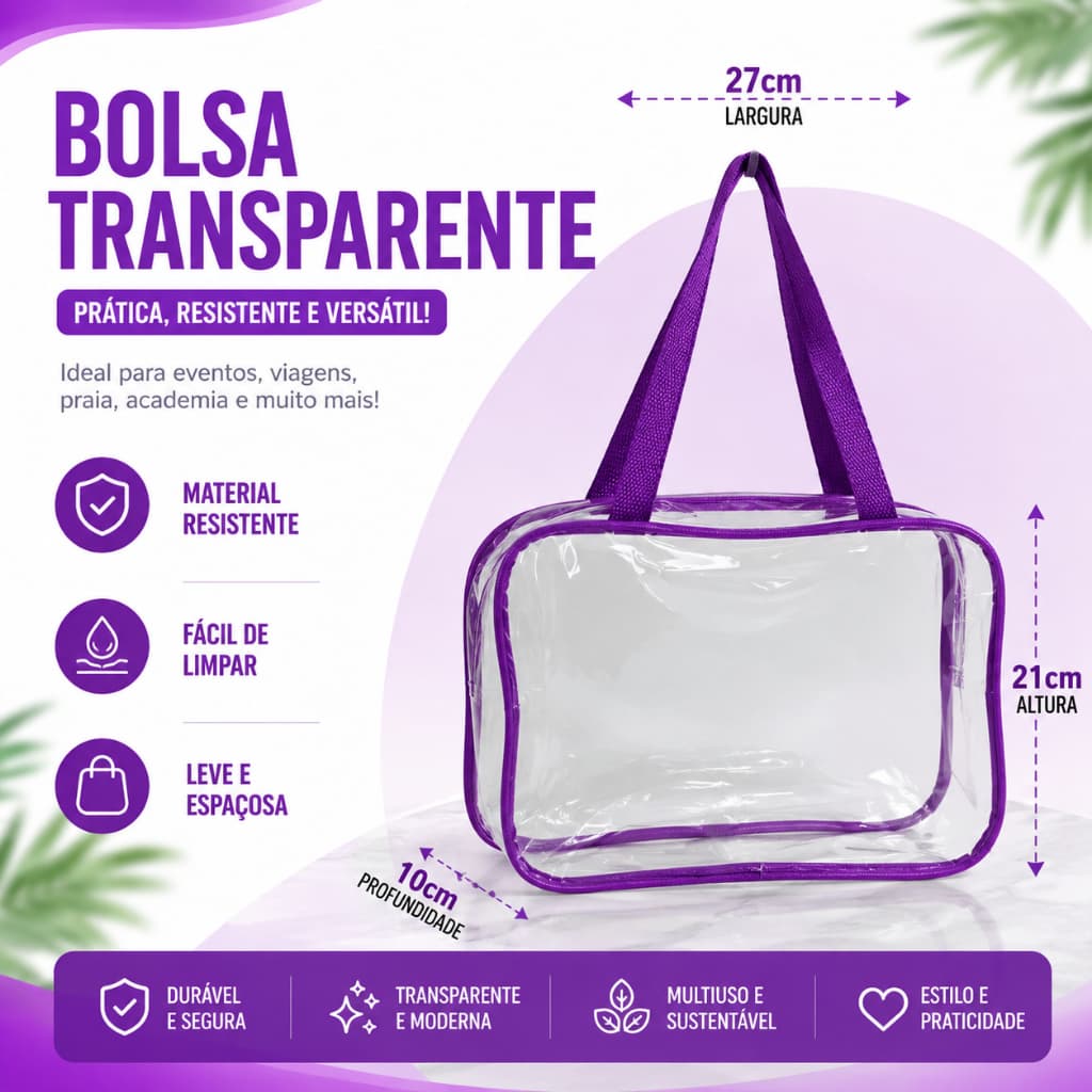 Bolsa Necessaire Organizadora Transparentes PVC cristal  Viagem, Maquiagem, Academia Enfermagem Diversas Cores