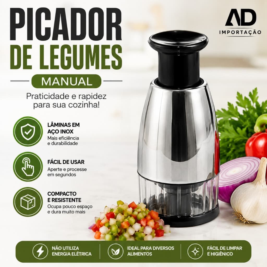 Picador de Legumes Manual Processador de Alimentos Triturador de Alho Cebola Verduras Cozinha AD Importação