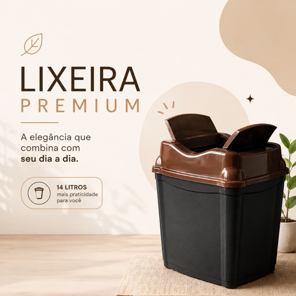 Lixeira Basculante 14 Litros Plástico Resistente Cozinha Banheiro