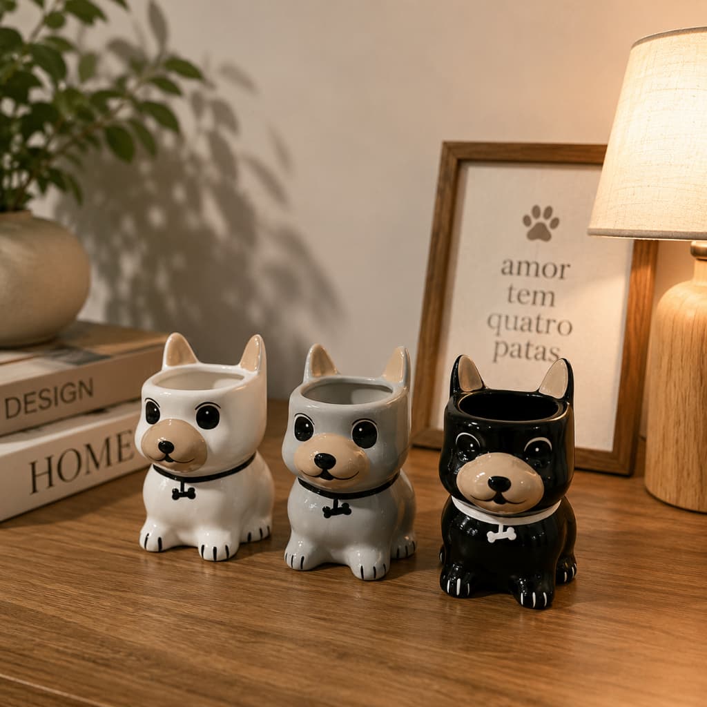 Cachorro Decorativo em Cerâmica Vaso Cachepot Bulldog Colorido para Sala e Mesa