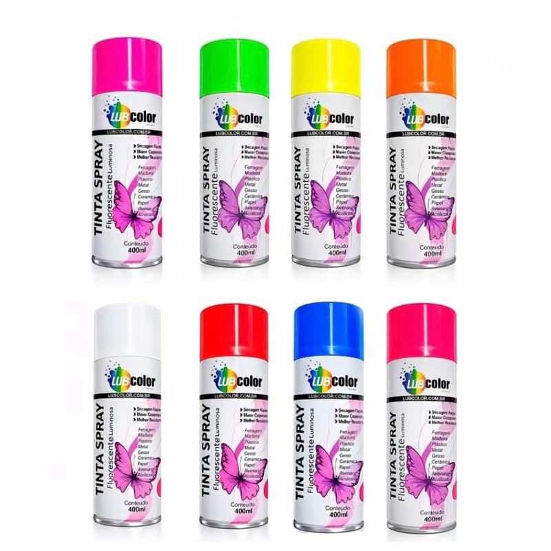 Tinta spray Luminosa Fluorescente 400ml 235g - Varias Cores