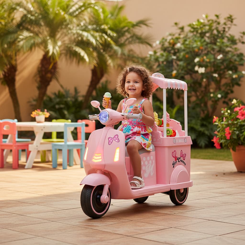 Moto Eletrica Infantil Sorveteria 12v Rosa Veiculo Eletronico Crianca Brinquedo Seguro Divertido