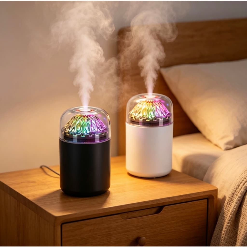 Umidificador Chama Colorida LED 180ml Difusor de Aromas USB Silencioso para Quarto Escritório