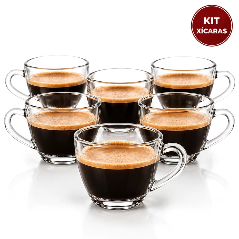 Jogo de Xícaras de Vidro para Café Expresso 90ml Transparente com Alça Kit 6 ou 12 Unidades