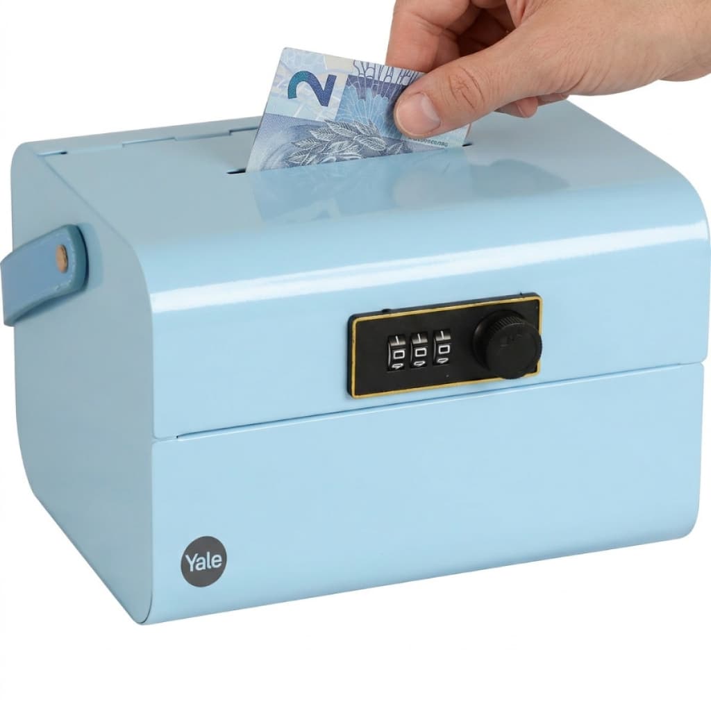Cofre Infantil  com Senha 3 Digitos Yale Cofrinho Educativo Azul