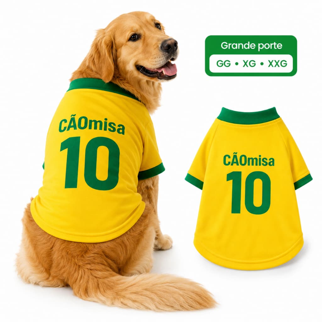 Camiseta Pet Cãomisa 10 Brasil Copa Roupa Para Cachorro Soft Grande Porte GG XG XXG