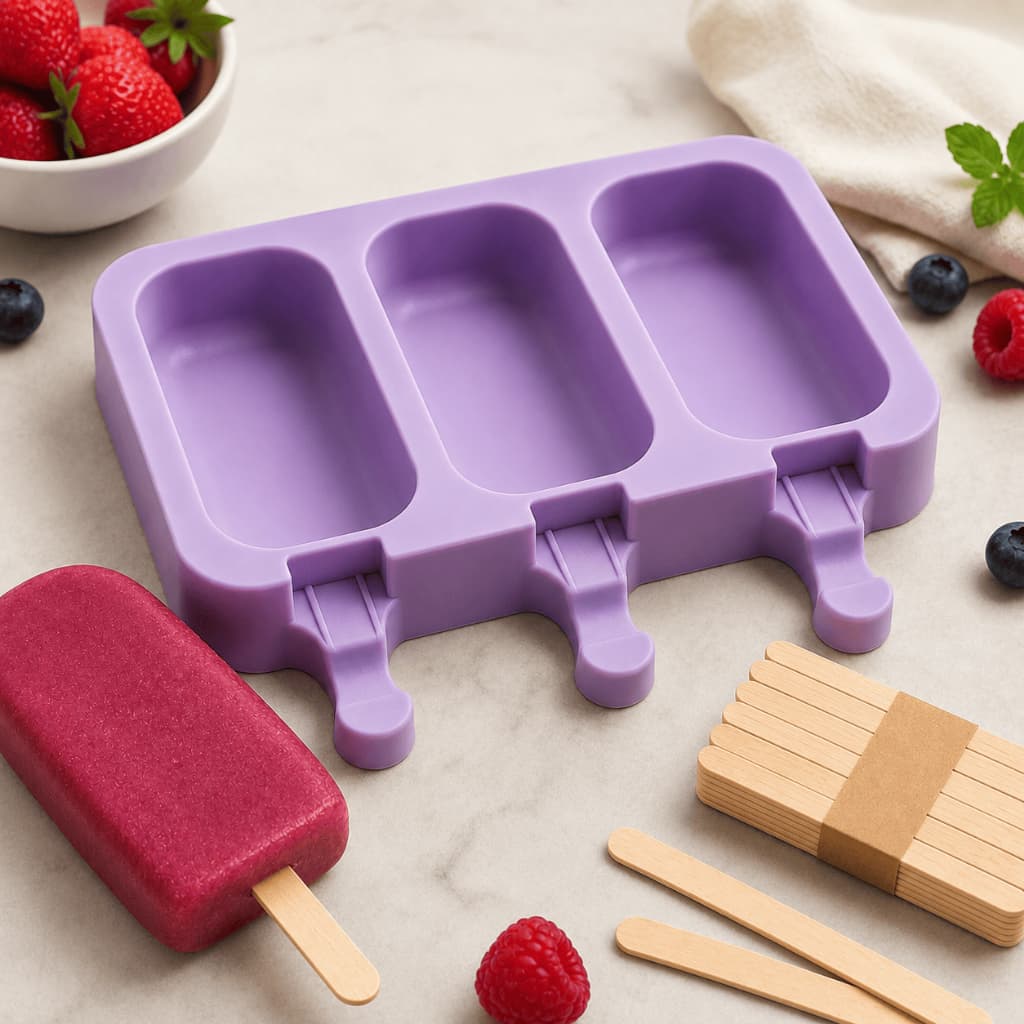 Forma Picole Silicone com Tampa 50 Palitos Molde Sorvete Caseiro
