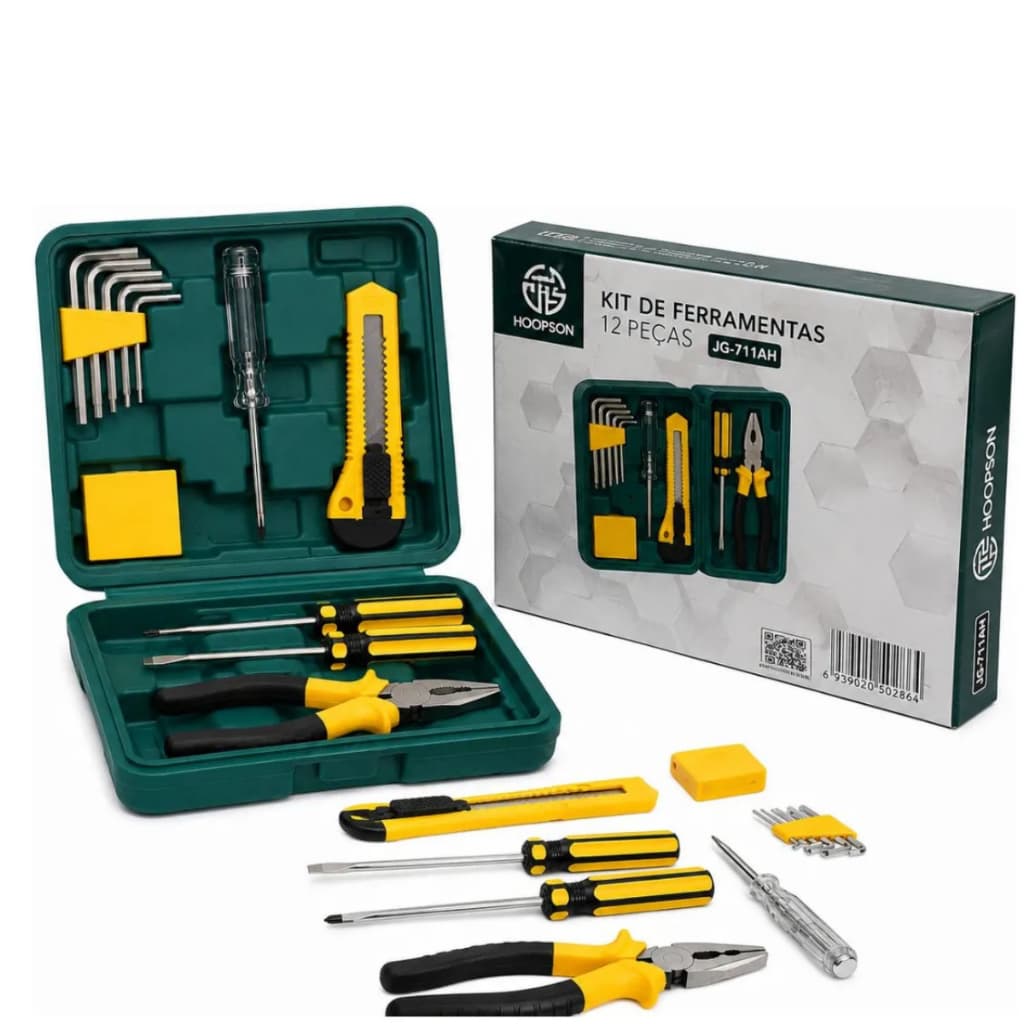 Kit De Ferramentas 12 Peças Chave Fenda Básica Kit Hoopson Chaves Allen Chave teste elétrica Estilete alicate trena