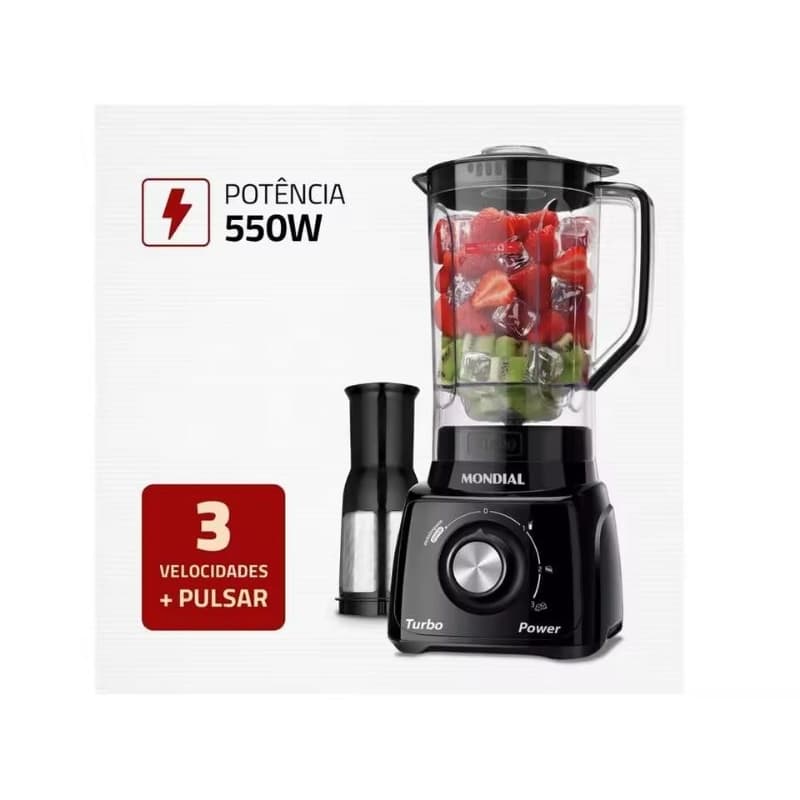 Liquidificador Mondial Turbo Power L-99 FB Preto com Filtro 3 Velocidades 550W - 110V