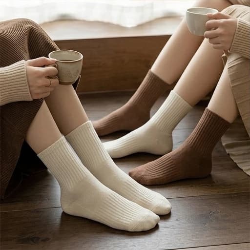 Kit 6-15 Pares Meia Unissex Cano Médio Tricô Canelado Retém Calor Para Casa e Passeio Inverno