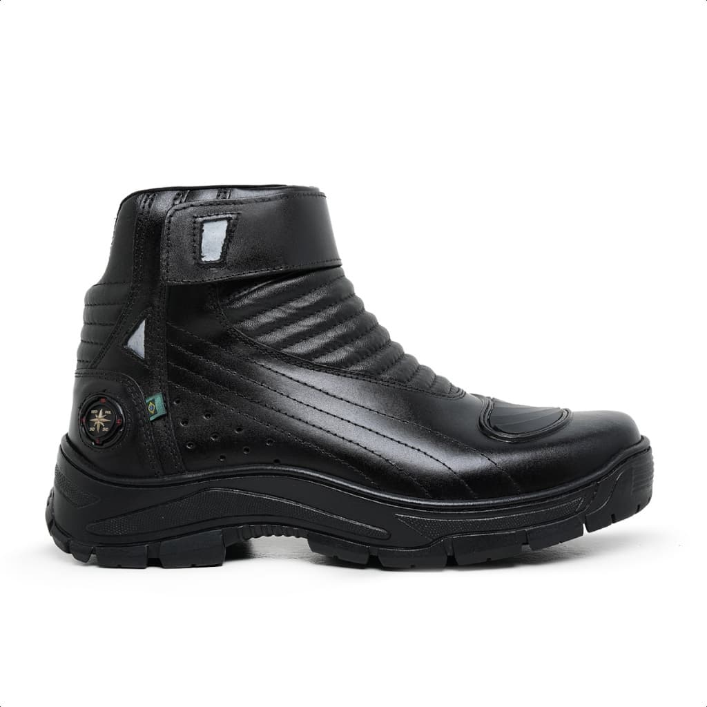 Bota Coturno Adventure Motociclista Segurança  Masculino Couro Legítimo Zíper e Velcro