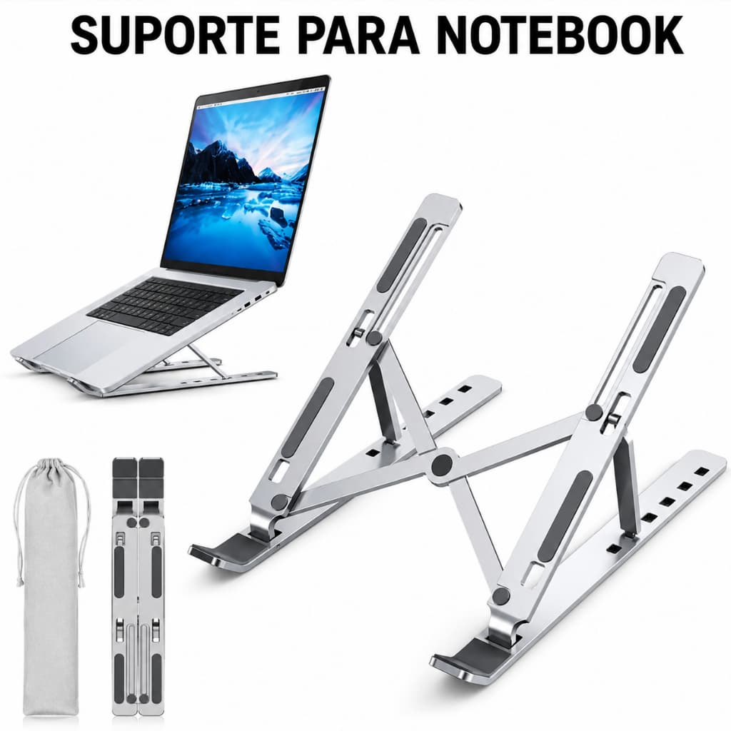 Suporte de Metal Ajustável Para Notebook 10 a 17 Dobrável Reforçado Portátil Base Estável